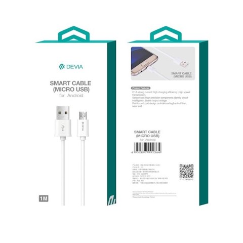 Devia kabel Smart EC081 USB - MicroUSB 1,0 m 2,1A biały Devia kabel Smart EC081 USB - MicroUSB 1,0 m 2,1A biały