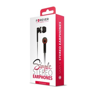 Forever słuchawki przewodowe Simple dokanałowe jack 3,5mm czarne z przełącznikiem