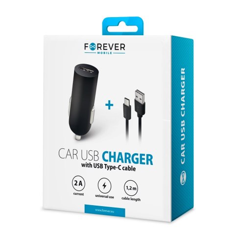 Forever ładowarka samochodowa M02 1x USB 2A czarna + kabel USB-C Forever ładowarka samochodowa M02 1x USB 2A czarna + kabel USB-C