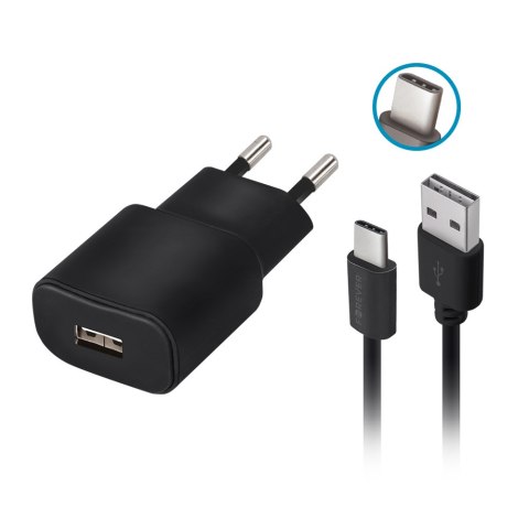 Forever ładowarka sieciowa TC-01 1x USB 2A czarna + kabel USB-C Forever ładowarka sieciowa TC-01 1x USB 2A czarna + kabel USB-C