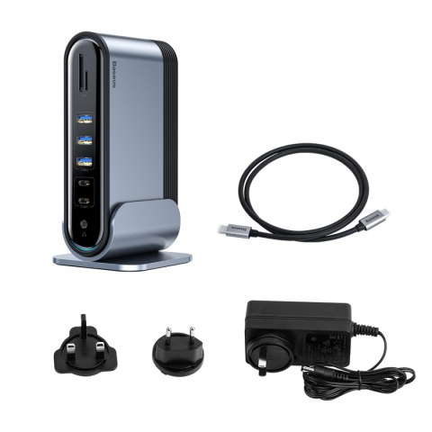 Baseus HUB Stacja robocza Three-Screen USB-C 17w1 plus zasilacz szara Baseus HUB Stacja robocza Three-Screen USB-C 17w1 plus zasilacz szara