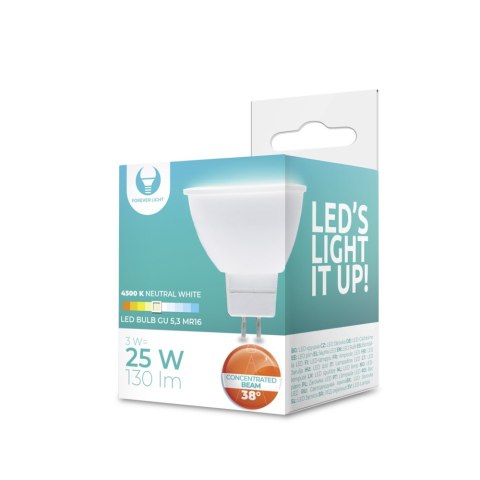 Żarówka LED GU5,3 MR16 3W 12V 4500K 130lm 38° Forever Light Żarówka LED GU5,3 MR16 3W 12V 4500K 130lm 38° Forever Light