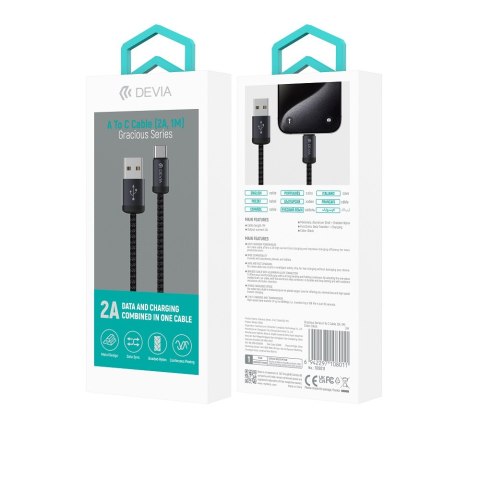 Devia kabel Gracious EC649 USB - USB-C 1,0 m 2A czarny