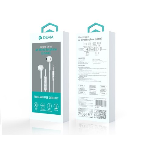 Devia słuchawki przewodowe Kintone A3 jack 3,5mm douszne białe