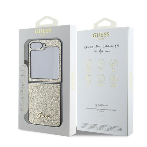 Guess nakładka do Samsung Galaxy Z Flip6 GUE003745 złota 4G Glitter Script Guess nakładka do Samsung Galaxy Z Flip6 GUE003745 złota 4G Glitter Script