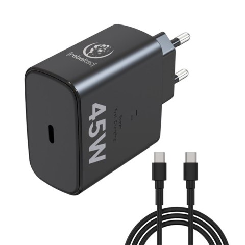 Ładowarka sieciowa Rebeltec H1045 45W z kablem USB-C na USB-C 2m czarna Ładowarka sieciowa Rebeltec H1045 45W z kablem USB-C na USB-C 2m czarna