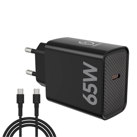 Ładowarka sieciowa Rebeltec H1065 65W z kablem USB-C na USB-C 2m czarna Ładowarka sieciowa Rebeltec H1065 65W z kablem USB-C na USB-C 2m czarna