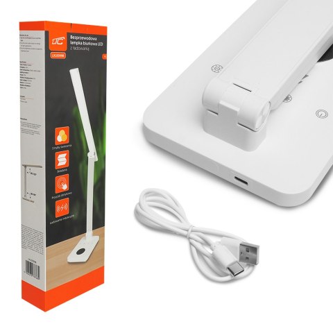 Lampka biurkowa LED 10W, 3000/4500/6000K, ładowanie indukcyjne, dotykowa, ściemniacz, biała, LTC Lampka biurkowa LED 10W, 3000/4500/6000K, ładowanie indukcyjne, dotykowa, ściemniacz, biała, LTC