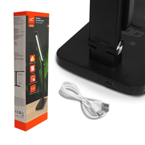 Lampka biurkowa LED 10W, 3000/4500/6000K, ładowanie indukcyjne, dotykowa, ściemniacz, czarna, LTC Lampka biurkowa LED 10W, 3000/4500/6000K, ładowanie indukcyjne, dotykowa, ściemniacz, czarna, LTC