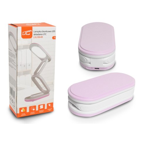 Lampka biurkowa LED składana, 3000/4500/6000K, 1200mAh, różowa, LTC Lampka biurkowa LED składana, 3000/4500/6000K, 1200mAh, różowa, LTC