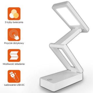 Lampka biurkowa LED składana, 3000/4500/6000K, dotykowa, 1200mAh, biała, LTC