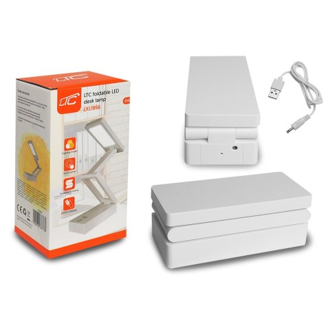 Lampka biurkowa LED składana, 3000/4500/6000K, dotykowa, 1200mAh, biała, LTC Lampka biurkowa LED składana, 3000/4500/6000K, dotykowa, 1200mAh, biała, LTC