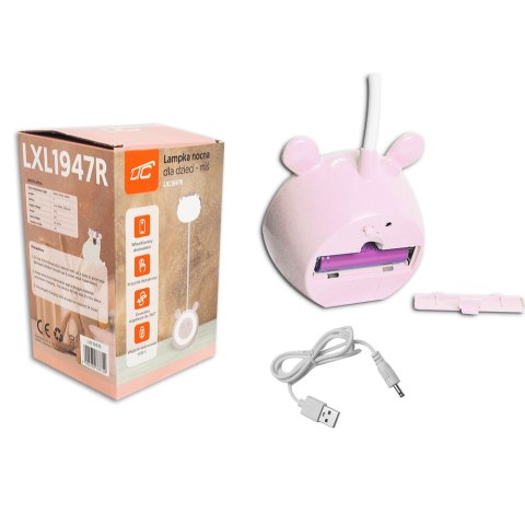 Lampka nocna LED miś 3W, 3000/4500/6000K, regulowana, 1200mAh, różowa, LTC