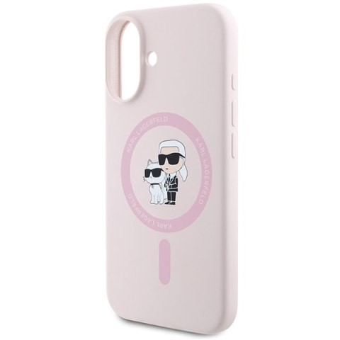 Karl Lagerfeld nakładka do iPhone 16 6,1" KLHMP16SSCMKCRHP różowa hardcase Silicone KC Heads Ring MagSafe