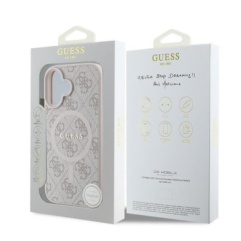 Guess nakładka do iPhone 16 Plus 6,7" GUHMP16MG4GFRP różowa hardcase 4G Ring Classic Logo MagSafe