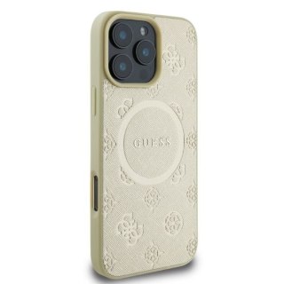 Guess nakładka do iPhone 16 Pro 6,3" GUHMP16LPSAPSMED złota hardcase Saffiano Peony Classic Logo MagSafe