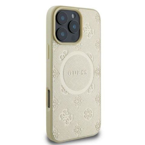 Guess nakładka do iPhone 16 Pro 6,3" GUHMP16LPSAPSMED złota hardcase Saffiano Peony Classic Logo MagSafe
