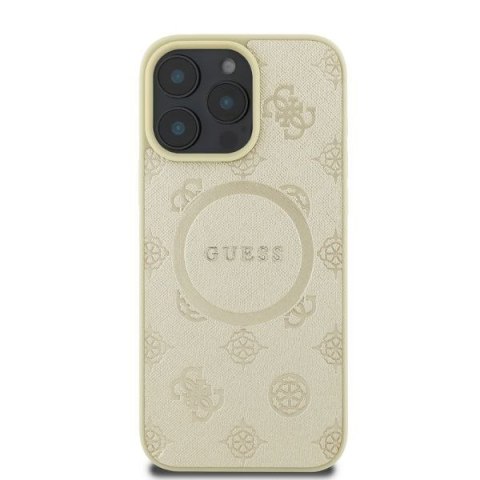Guess nakładka do iPhone 16 Pro 6,3" GUHMP16LPSAPSMED złota hardcase Saffiano Peony Classic Logo MagSafe