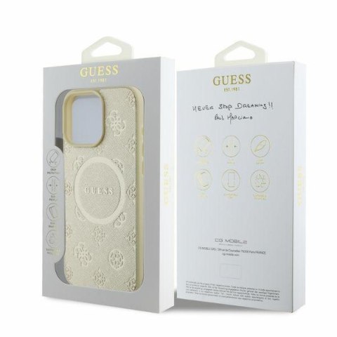 Guess nakładka do iPhone 16 Pro 6,3" GUHMP16LPSAPSMED złota hardcase Saffiano Peony Classic Logo MagSafe