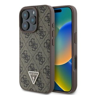 Guess nakładka Leather 4G Triangle Strass do iPhone 16 Pro 6,3" GUHCP16LP4TDPW brązowa MagSafe