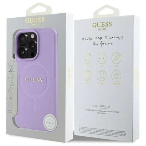 Guess nakładka Saffiano do iPhone 16 Pro Max 6,9" GUHMP16XPSAHMCU fioletowa MagSafe Guess nakładka Saffiano do iPhone 16 Pro Max 6,9" GUHMP16XPSAHMCU fioletowa MagSafe