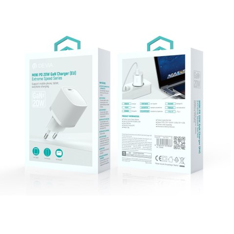 Devia ładowarka sieciowa Extreme Mini GaN PD 20W 1x USB-C biała Devia ładowarka sieciowa Extreme Mini GaN PD 20W 1x USB-C biała