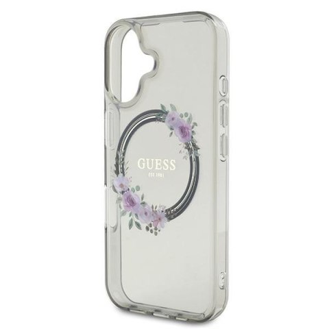 Guess nakładka do iPhone 16 6,1" GUHMP16SHFWFCK IML Flowers Wreath czarna MagSafe