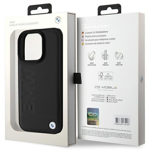 BMW nakładka do iPhone 16 Pro 6,3" BMHCP16LSLLBK Hardcase Leather Hot Stamp czarna