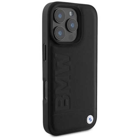 BMW nakładka do iPhone 16 Pro 6,3" BMHMP16LSLLBK Hardcase Leather Hot Stamp MagSafe czarna