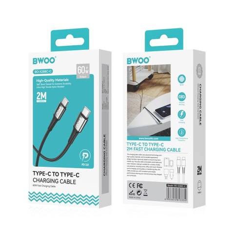 BWOO kabel Pleciony USB-C - USB-C 2m 60W, czarny