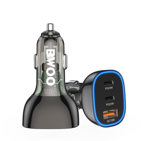 BWOO ładowarka samochodowa 2 x USB-C + USB-A 68W czarna