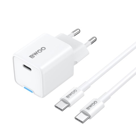 BWOO ładowarka sieciowa GaN 30W USB-C + kabel USB-C - USB-C 60W biała BWOO ładowarka sieciowa GaN 30W USB-C + kabel USB-C - USB-C 60W biała