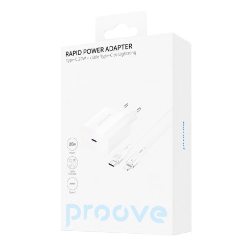 Proove ładowarka sieciowa Rapid 20W USB-C + kabel USB-C - Lightning 27W biała Proove ładowarka sieciowa Rapid 20W USB-C + kabel USB-C - Lightning 27W biała