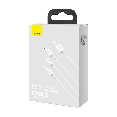 Baseus kabel 3w1 Superior USB - Lightning + USB-C + microUSB 1,5 m 3,5A biały Baseus kabel 3w1 Superior USB - Lightning + USB-C + microUSB 1,5 m 3,5A biały