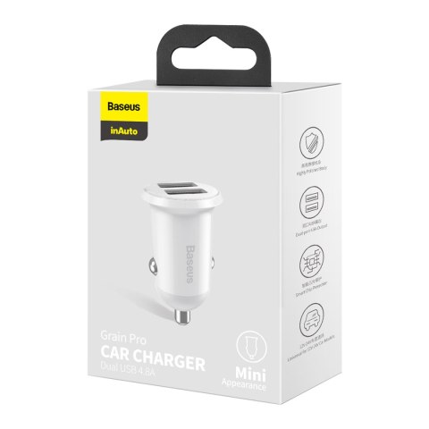 Baseus ładowarka samochodowa Grain Pro 2x USB 4,8A biała Baseus ładowarka samochodowa Grain Pro 2x USB 4,8A biała