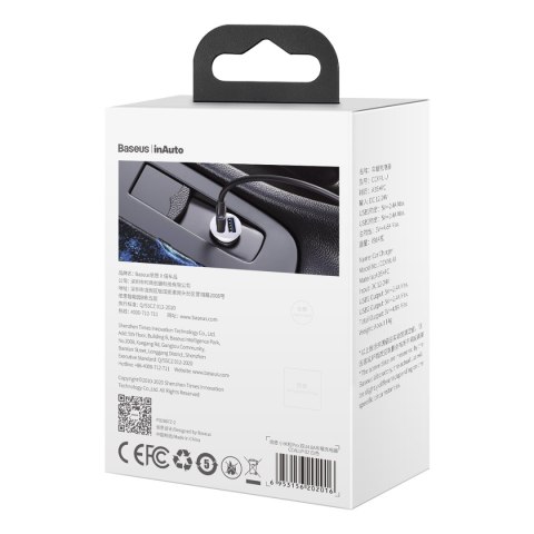 Baseus ładowarka samochodowa Grain Pro 2x USB 4,8A biała Baseus ładowarka samochodowa Grain Pro 2x USB 4,8A biała
