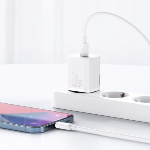 Baseus ładowarka sieciowa Super Si PD 20W 1x USB-C biała + kabel USB-C - Lightning Baseus ładowarka sieciowa Super Si PD 20W 1x USB-C biała + kabel USB-C - Lightning