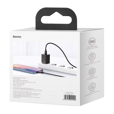 Baseus ładowarka sieciowa Super Si PD 20W 1x USB-C czarna Baseus ładowarka sieciowa Super Si PD 20W 1x USB-C czarna