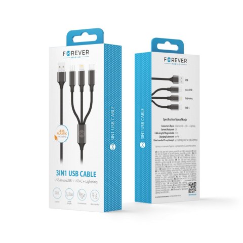 Forever kabel 3w1 USB - Lightning + USB-C + microUSB 1,2 m 2A czarny Forever kabel 3w1 USB - Lightning + USB-C + microUSB 1,2 m 2A czarny