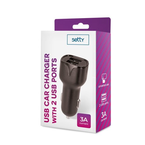 Setty ładowarka samochodowa 2x USB 3A czarna Setty ładowarka samochodowa 2x USB 3A czarna