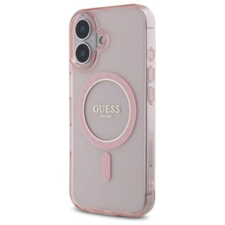 Guess nakładka HC MagSafe IML Glitter Circle do iPhone 16 6,1" różowa