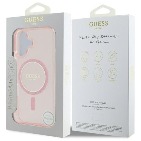 Guess nakładka HC MagSafe IML Glitter Circle do iPhone 16 6,1" różowa Guess nakładka HC MagSafe IML Glitter Circle do iPhone 16 6,1" różowa