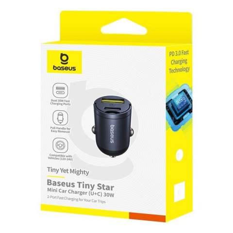 Baseus ładowarka samochodowa USB-C - USB-A 30W czarna Mini Tiny Star