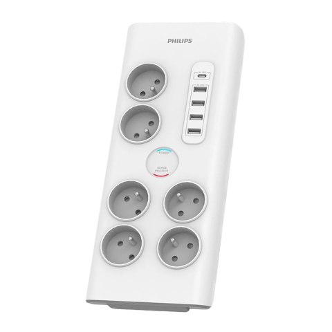 Listwa zasilająca antyprzepięciowa PHILIPS przedłużacz sieciowy 6 gniazd + 4xUSB-A + 1x USB-C 2m 16A biała Listwa zasilająca antyprzepięciowa PHILIPS przedłużacz sieciowy 6 gniazd + 4xUSB-A + 1x USB-C 2m 16A biała