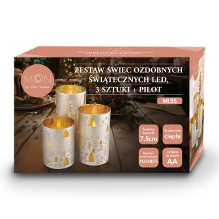 Ozdobne świece LED zestaw 3 szt. świąteczne srebrno-złote + pilot