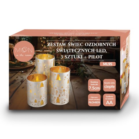 Ozdobne świece LED zestaw 3 szt. świąteczne srebrno-złote + pilot Ozdobne świece LED zestaw 3 szt. świąteczne srebrno-złote + pilot