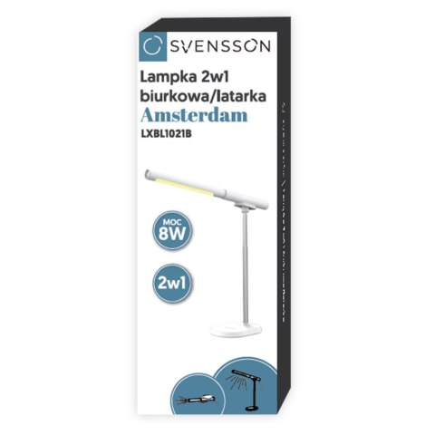 Svensson Lampka biurkowa/latarka 2w1 AMSTERDAM magnetyczna odpinana 8W biała Svensson Lampka biurkowa/latarka 2w1 AMSTERDAM magnetyczna odpinana 8W biała