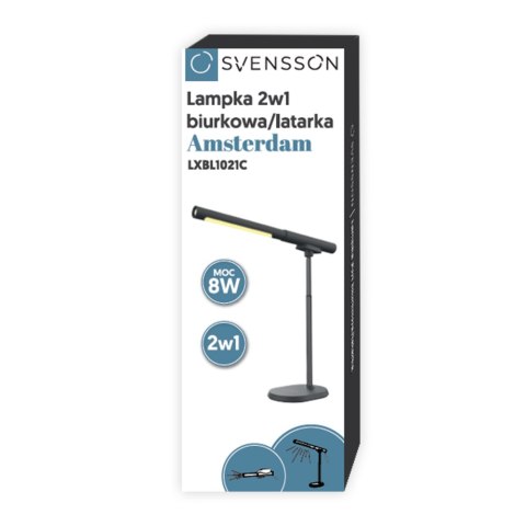 Svensson Lampka biurkowa/latarka 2w1 AMSTERDAM magnetyczna odpinana 8W czarna Svensson Lampka biurkowa/latarka 2w1 AMSTERDAM magnetyczna odpinana 8W czarna