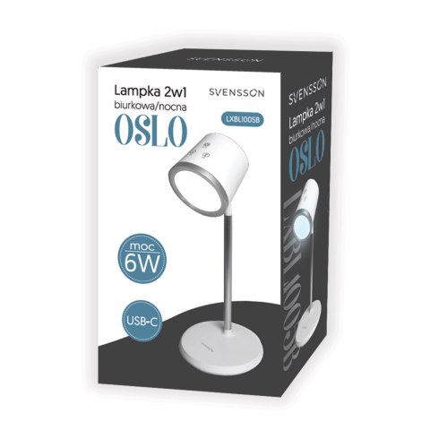 Svensson Lampka biurkowa/nocna 2w1 OSLO magnetyczna odpinana 6W biała Svensson Lampka biurkowa/nocna 2w1 OSLO magnetyczna odpinana 6W biała