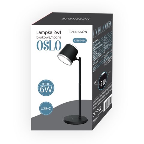 Svensson Lampka biurkowa/nocna 2w1 OSLO magnetyczna odpinana 6W czarna Svensson Lampka biurkowa/nocna 2w1 OSLO magnetyczna odpinana 6W czarna